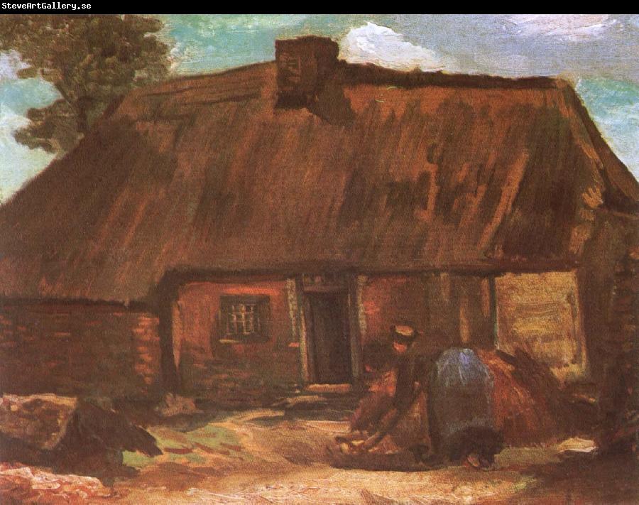 Vincent Van Gogh Cottage with Peasant Woman Digging (nn04)